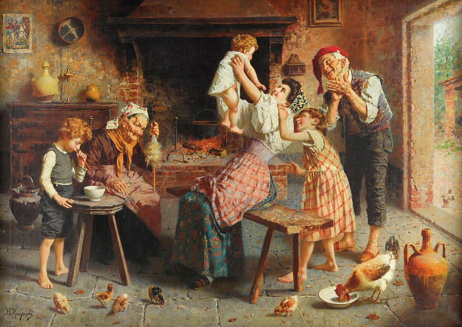 A happy family Painting by Eugenio Zampighi