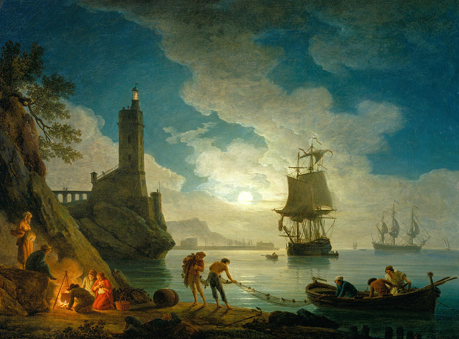 A Harbor in Moonlight Painting by Claude-Joseph Vernet