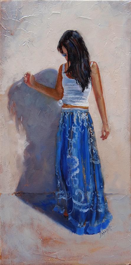 Blue Skirt Painting - A Harmony of Blues by Laura Lee Zanghetti
