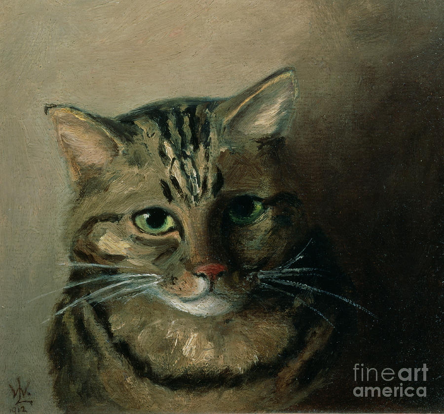 Louis Wain Painting - A Head Study of a Tabby Cat by Louis Wain