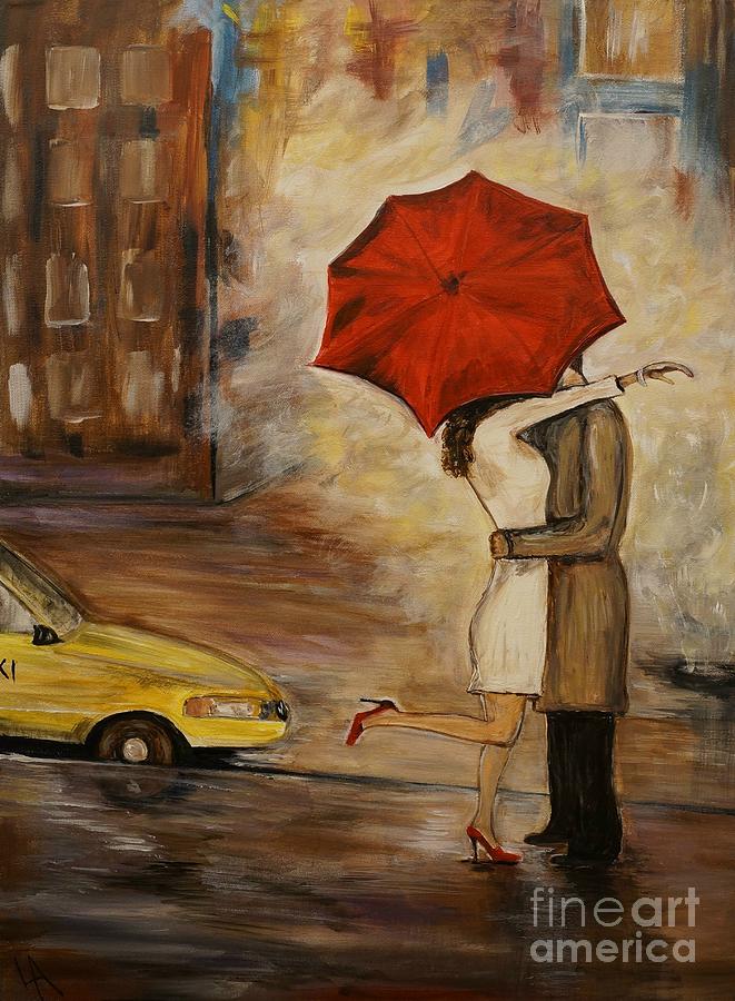 Couple Painting - A Hello Kiss by Leslie Allen