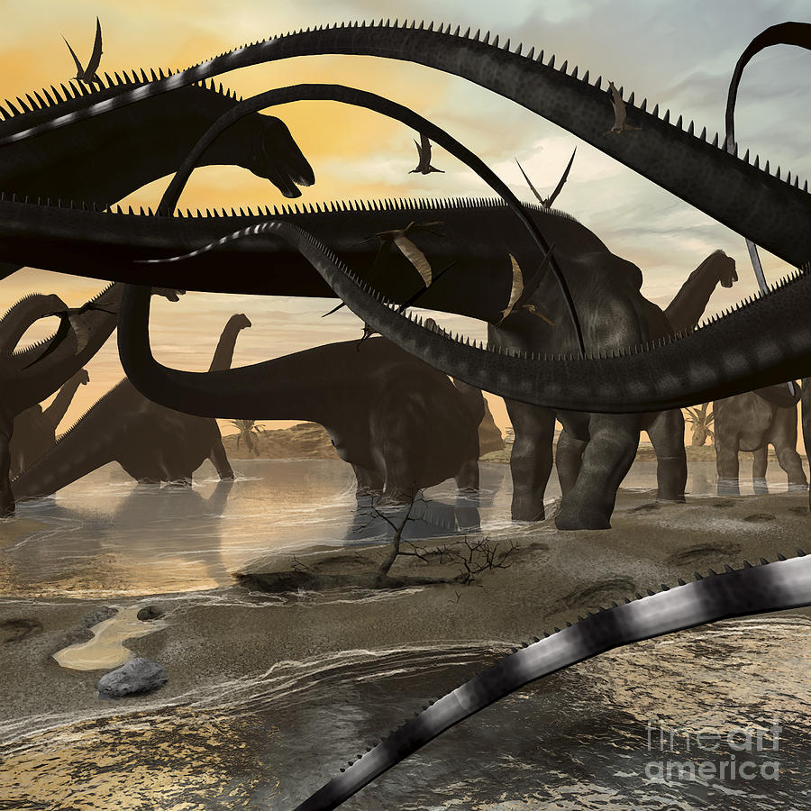 Wildlife Digital Art - A Herd Of Argentinosaurus Marching by Kurt Miller