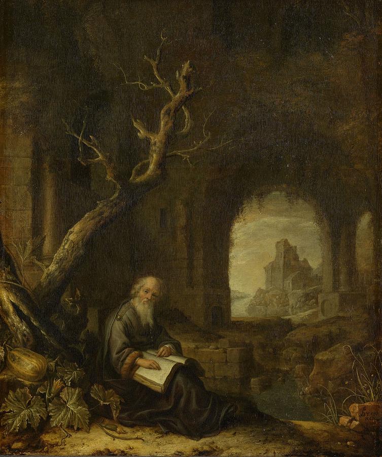 A Hermit in a Ruin, Jan Adriaensz. van Staveren, 1650 - 1668 Painting by Celestial Images