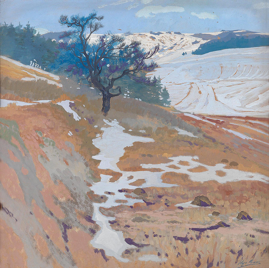 A Hilly Landscape in Winter Drawing by Hugo Baar