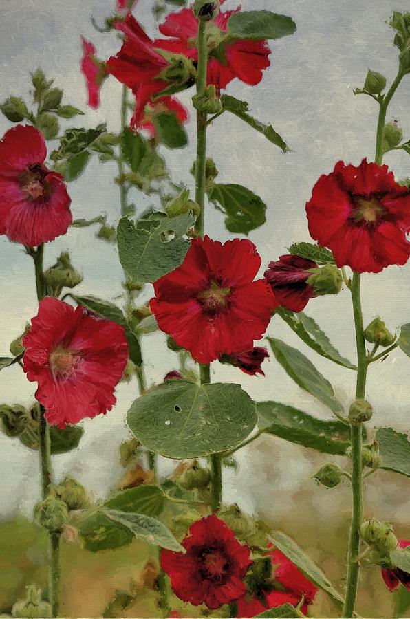 Flower Painting - A History of Hollyhocks by Theresa Campbell