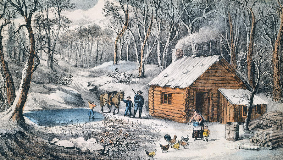Christmas Painting - A Home in the Wilderness by Currier and Ives