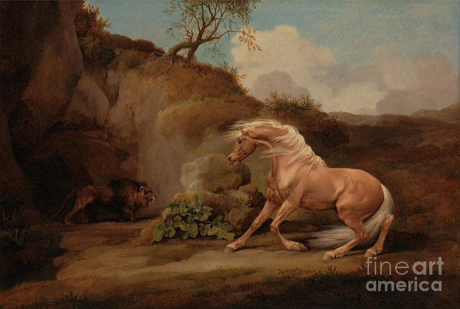 A Horse Frightened by a Lion Animals Painting by Celestial Images
