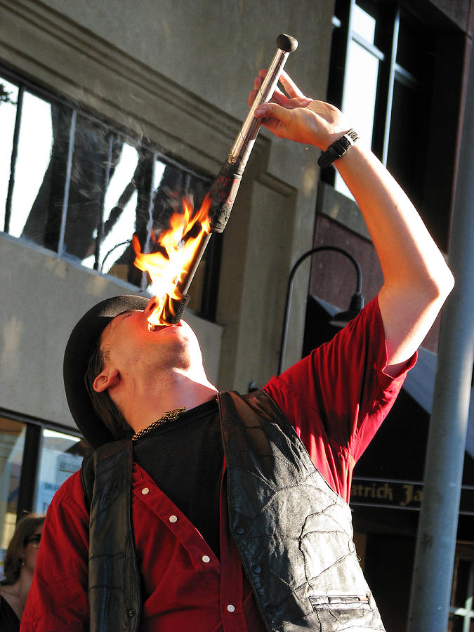 A Hot Meal -- Fire Eater in San Luis Obispo, California Photograph by Darin Volpe