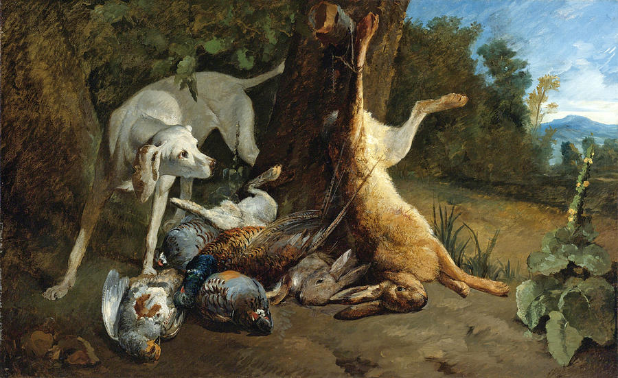 A Hound with dead Game in a Landscape Painting by Anne Vallayer-Coster