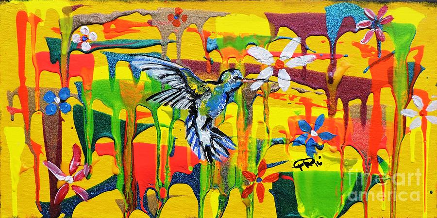 Bird Painting - A Hummingbird In Yellow by Pedro Flores