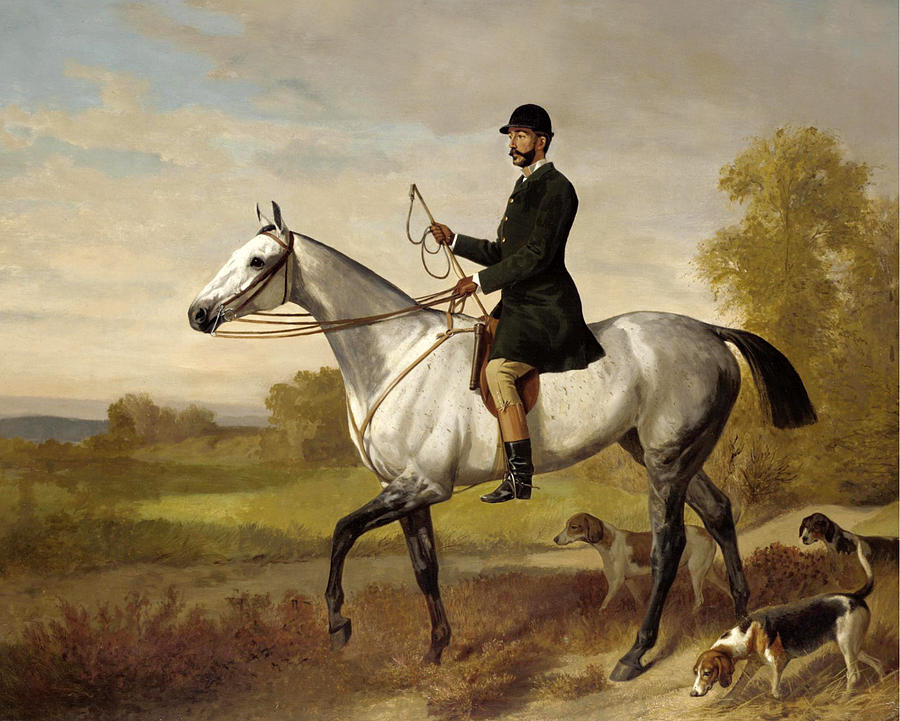 A Huntsman with Horse and Hounds Painting by Emil Adam