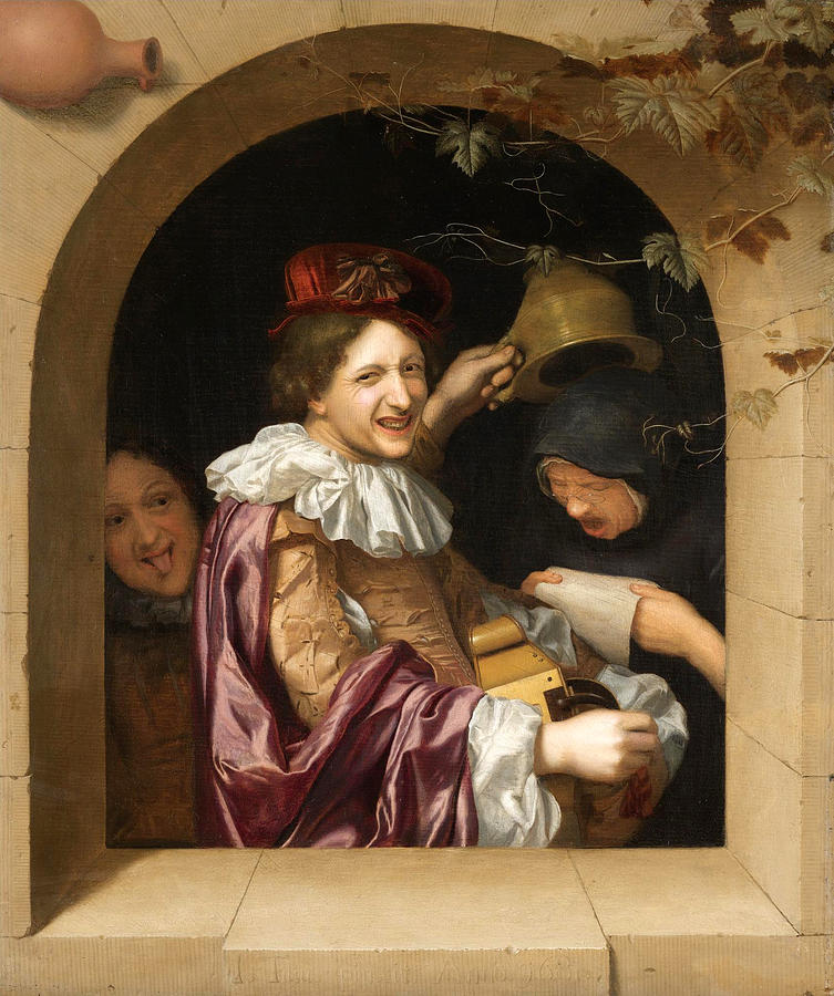 A Hurdy-Gurdy Player with an old Woman singing and a mocking Youth Painting by Jan Tilius