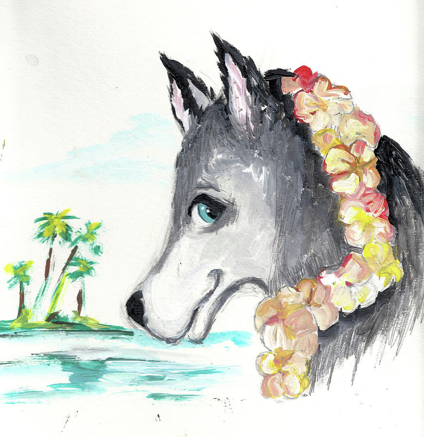 A Husky in Paradise Painting by Karen Ferrand Carroll