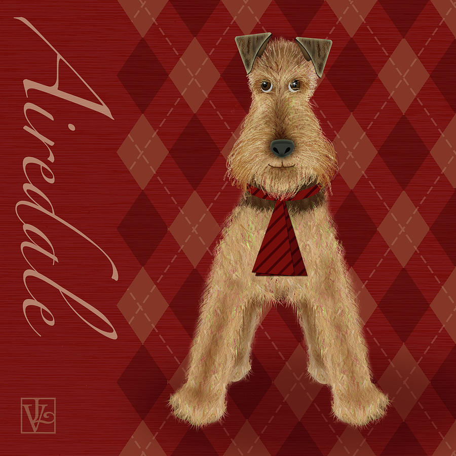 A is  for Airedale Mixed Media by Valerie Drake Lesiak