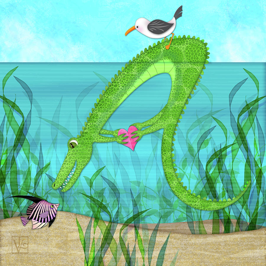 Alligator Digital Art - A is for Alligator by Valerie Drake Lesiak