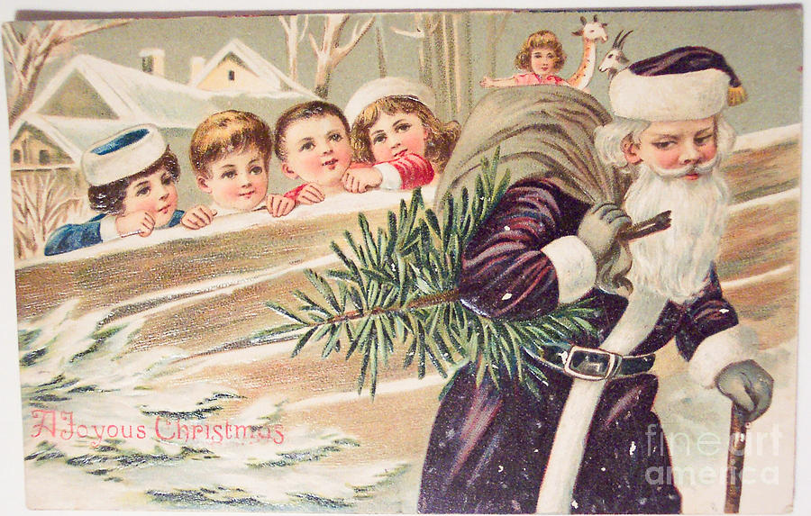 A Joyous Christmas vintage card Painting by Vintage Collectables