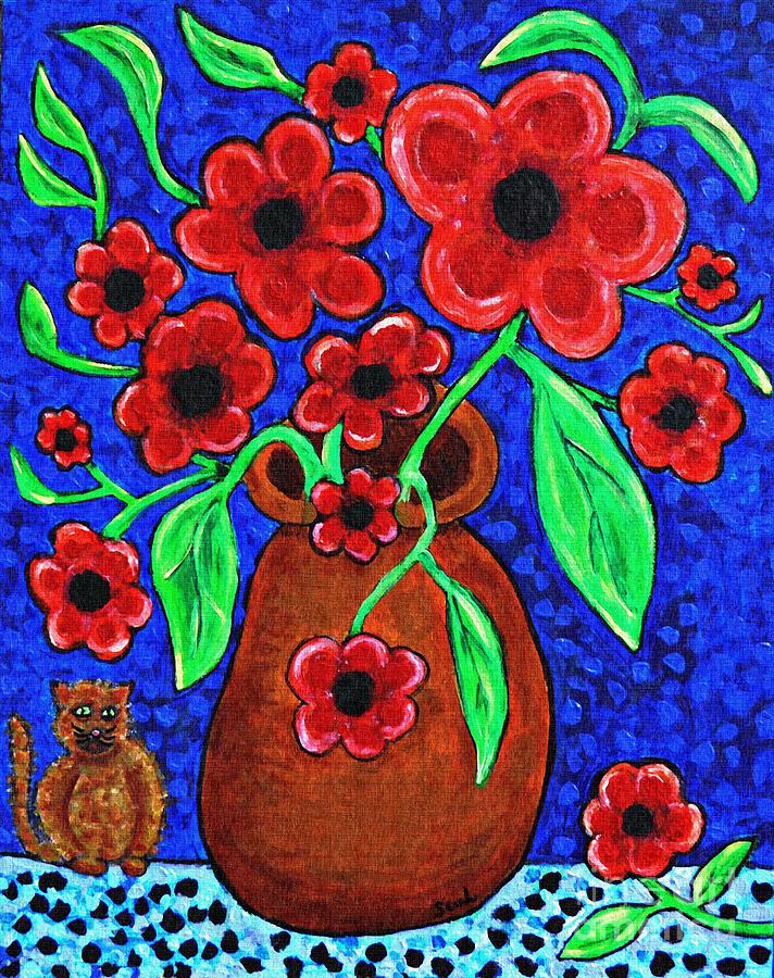 Flower Painting - A Jug of Red Flowers by Sarah Loft