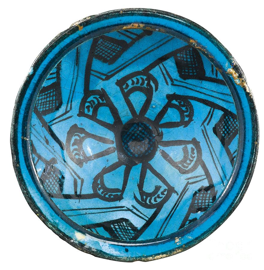 A Kashan black and turquoise bowl Painting by Celestial Images