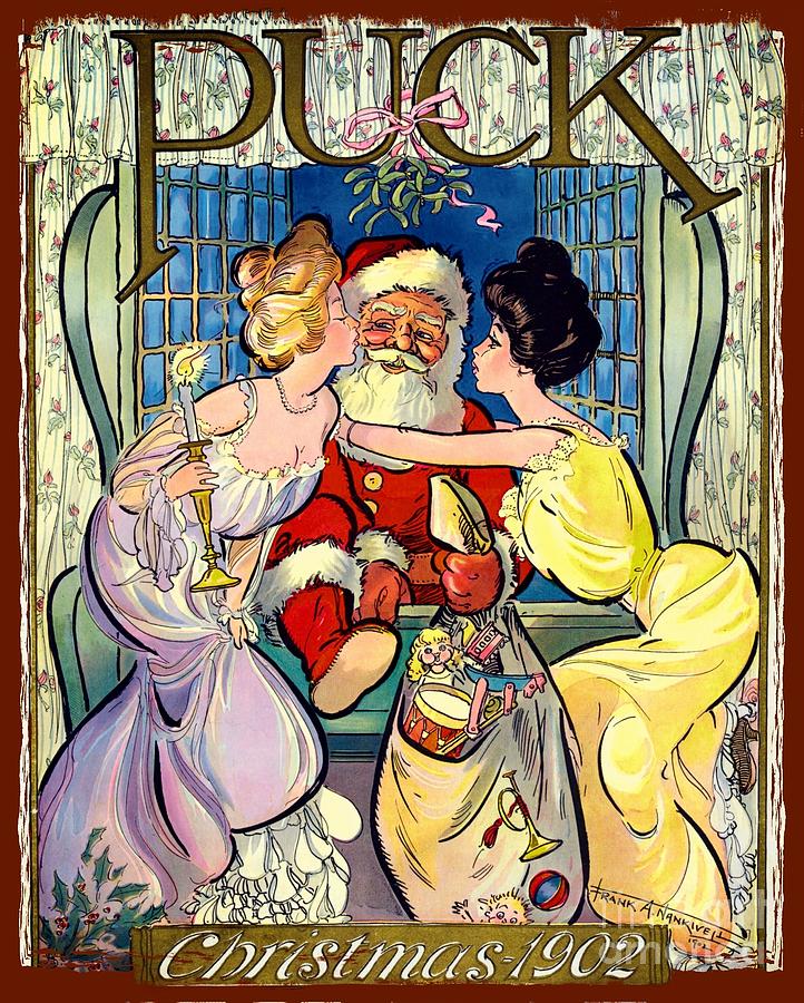 A Kiss For Santa - 1902 Vintage Painting by Ian Gledhill