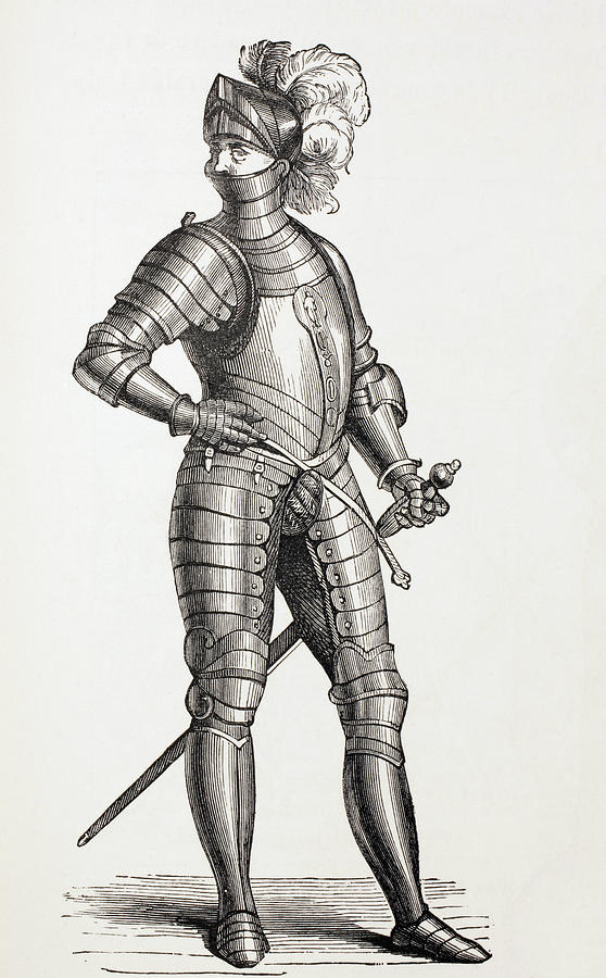 Knight Drawing - A Knight In Complete Armour In The 15th by Vintage Design Pics