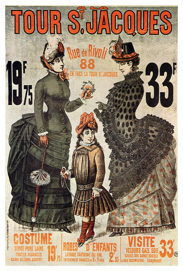 A La Tour St.jacques - Rue De Rivoli - Vintage Fashion Advertising Poster - Paris, France Mixed Media
