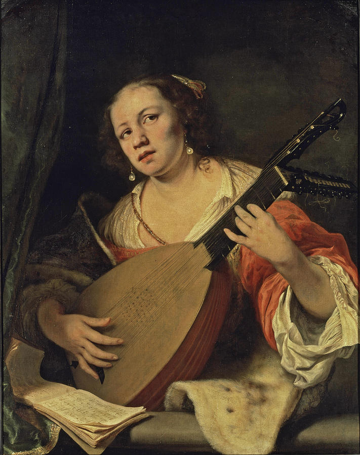 A Lady Playing the Lute Painting by Ferdinand Bol