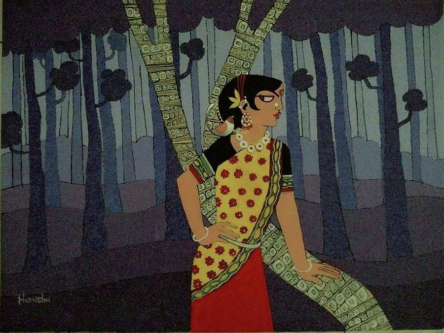 Nature Painting - A Lady With A Bird by Dhanashri Pendse