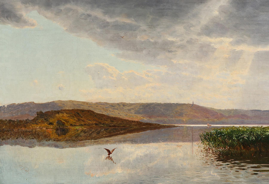 A landscape with a view of Himmelbjerget Painting by Godfred Christensen