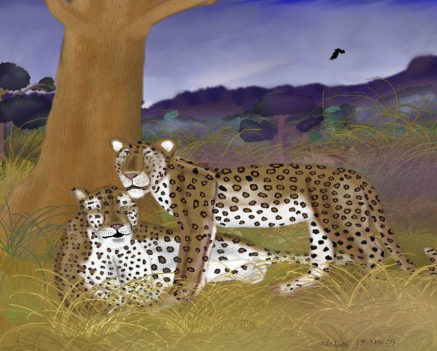 Leopards Painting - A Lazy Day by Mike Sexton Leopards Painting - A Lazy Day by Mike Sexton