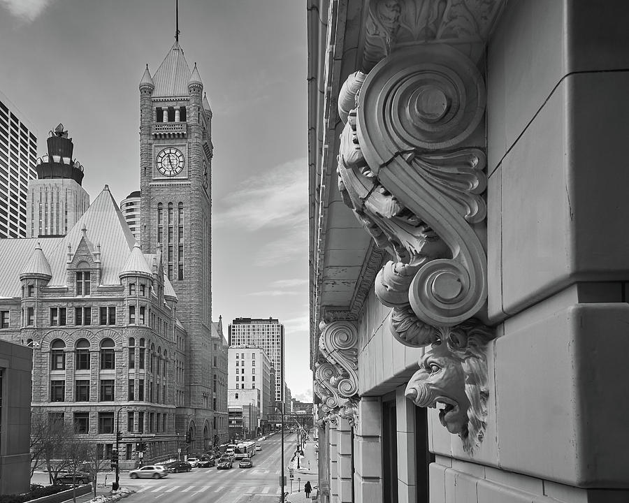 Romanesque Photograph - A Lion guards  Minneapolis City Hall by Jim Hughes