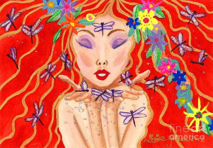 Fairy Mixed Media - A Little Dragonfly Spell by Louise Green