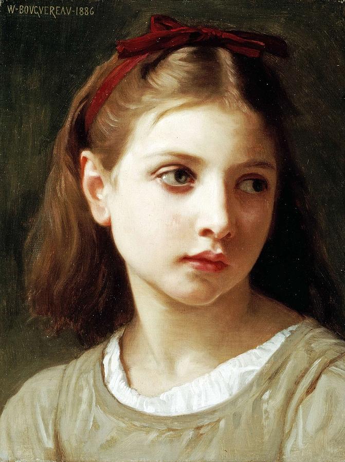 WILLIAM ADOLPHE BOUGUEREAU HEAD YOUNG GIRL 1898 OLD ART PAINTING PRINT 3119OMA 