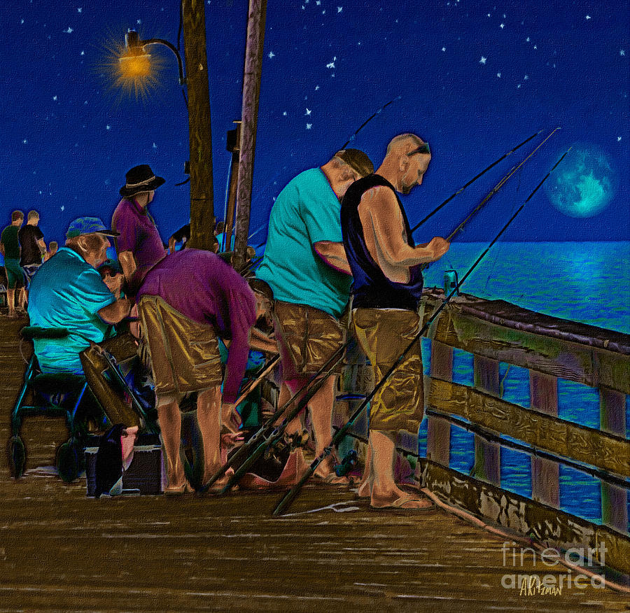 A Little Night Fishing at the Rodanthe Pier 2 Painting by Anne Kitzman