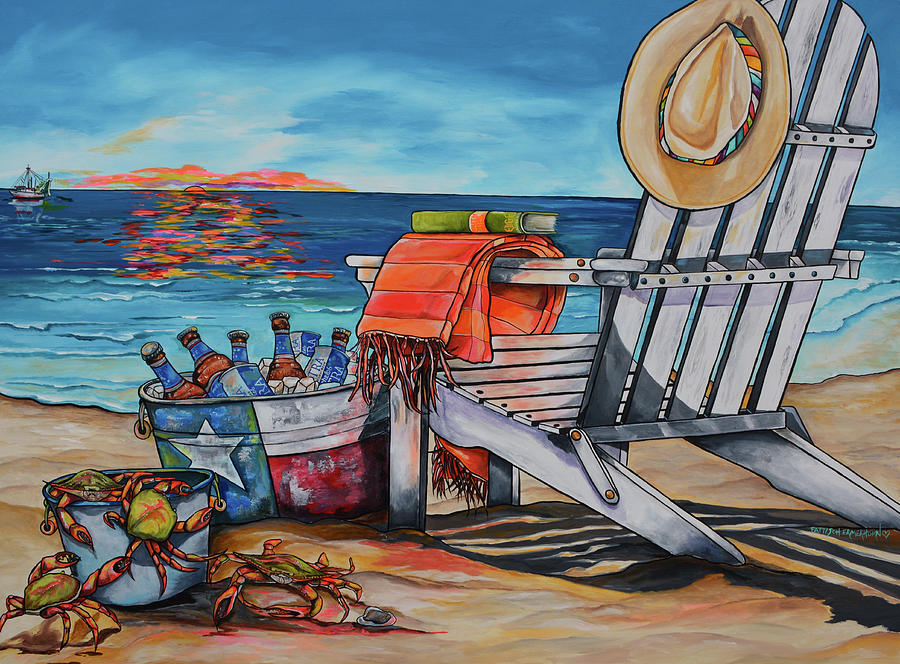 Crabs On The Beach Painting - A Little Piece Of Texas Heaven by Patti Schermerhorn