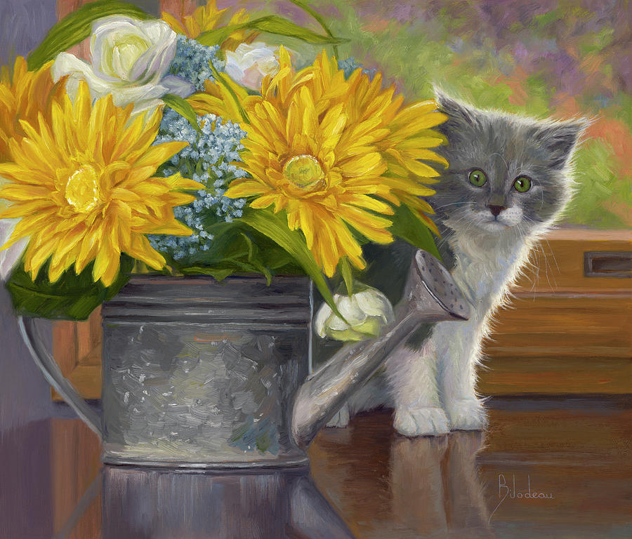 Cat Painting - A Little Shy by Lucie Bilodeau