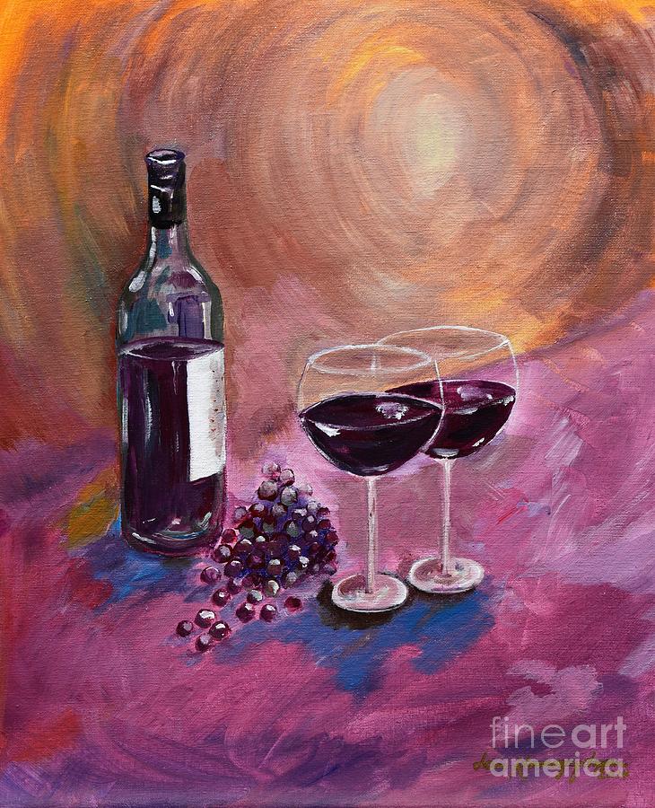 A little Wine on my Canvas - Wine - Grapes Painting by Jan Dappen