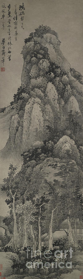 Landscape Painting - A Lofty Pavilion, Hanging Scroll by Gong Xian