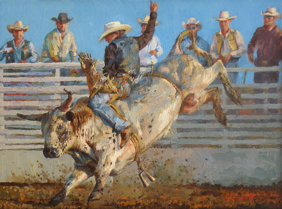 Bull Painting - A Long 8 Seconds by Jim Clements