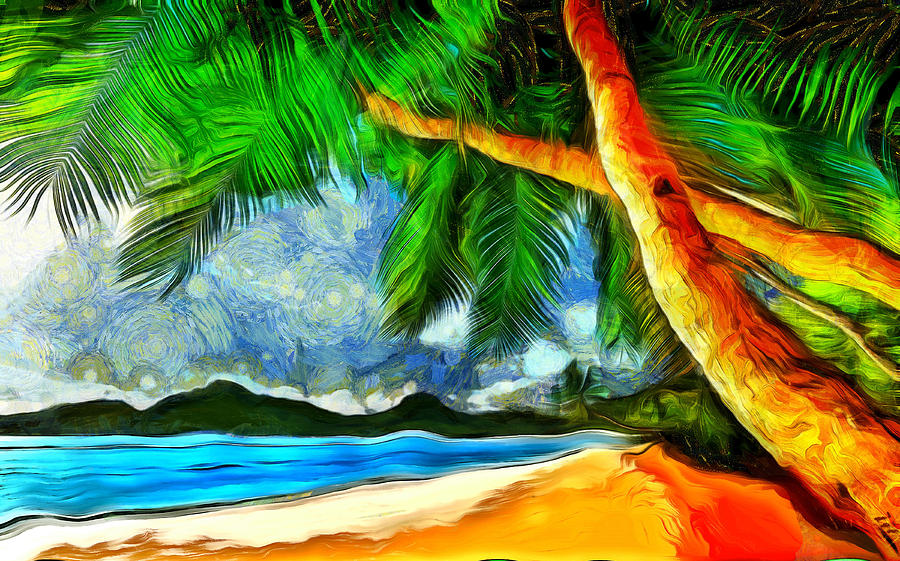 A look of Van Gogh to a beach with palm trees Digital Art by Galeria ...