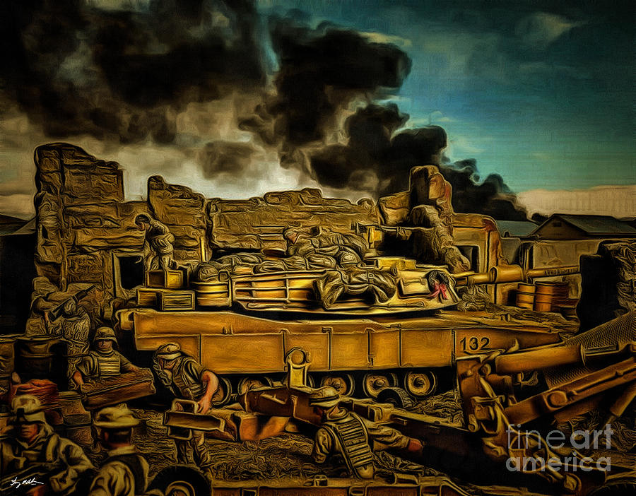 A Lull in the Action - Iraq - Oil Digital Art by Tommy Anderson