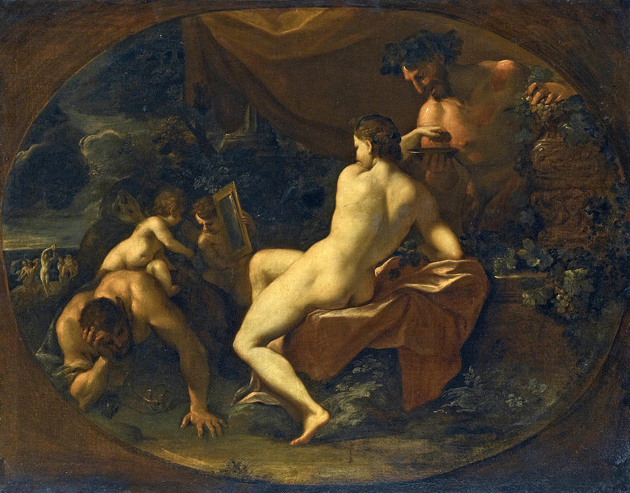 A Maenad attended by Satyrs and Putti in a Landscape Painting by Attributed to Domenico Maria Canuti