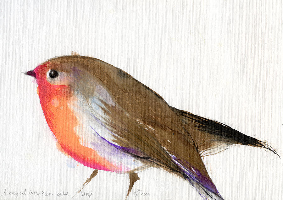 Robin Painting - A magical little robin called Wisp by Nancy Moniz