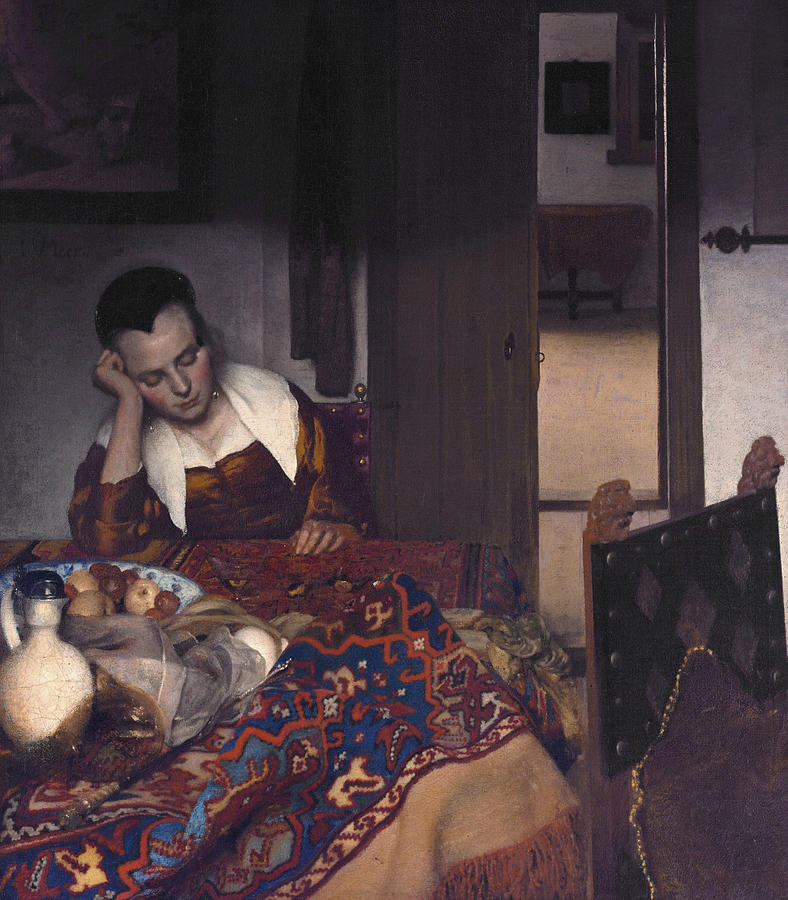 Jan Vermeer Painting - A Maid Asleep  by Jan Vermeer