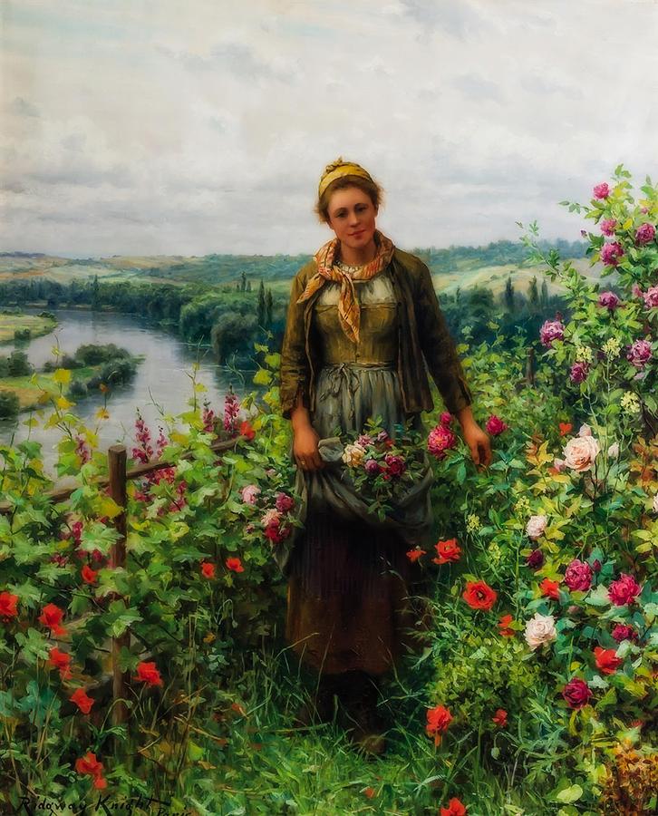 A Maid In Her Garden Painting by Mountain Dreams