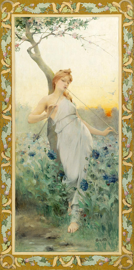 A Maiden among the Flowers Painting by Jean Alfred Marioton