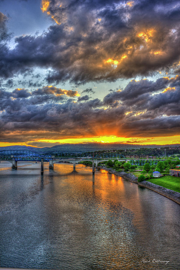 A Majestic View 2 Chattanooga Bridges Sunset Art Photograph by Reid Callaway