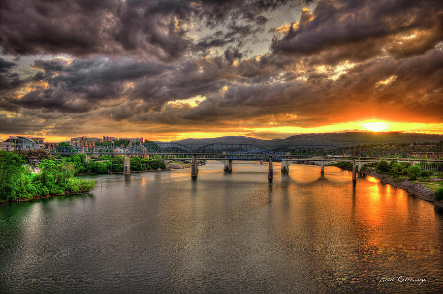 A Majestic View Chattanooga Bridges Sunset Art Photograph by Reid Callaway
