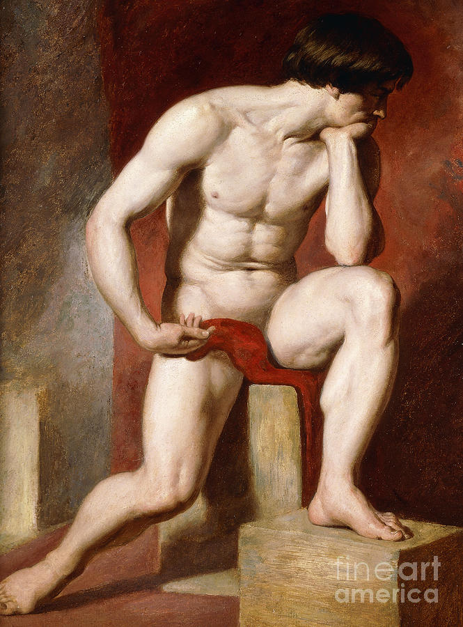 A Male Nude, seated full length Painting by William Etty