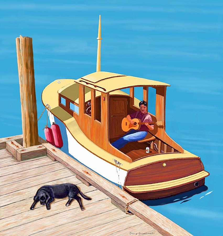 A man, a dog and an old boat Digital Art by Gary Giacomelli