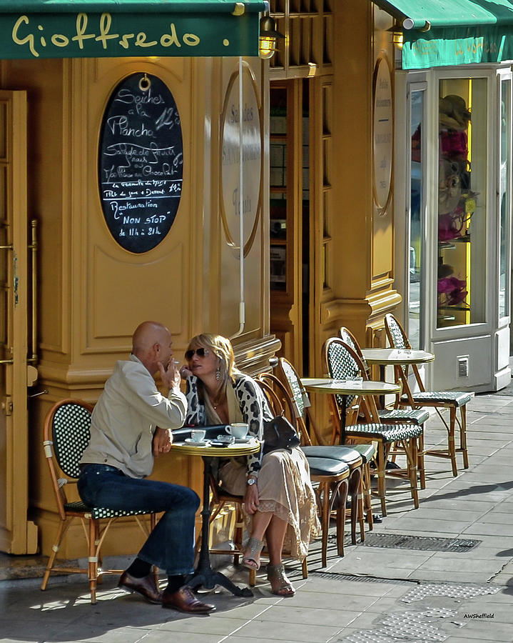 France Photograph - A Man A Woman A French Cafe by Allen Sheffield France Photograph - A Man A Woman A French Cafe by Allen Sheffield